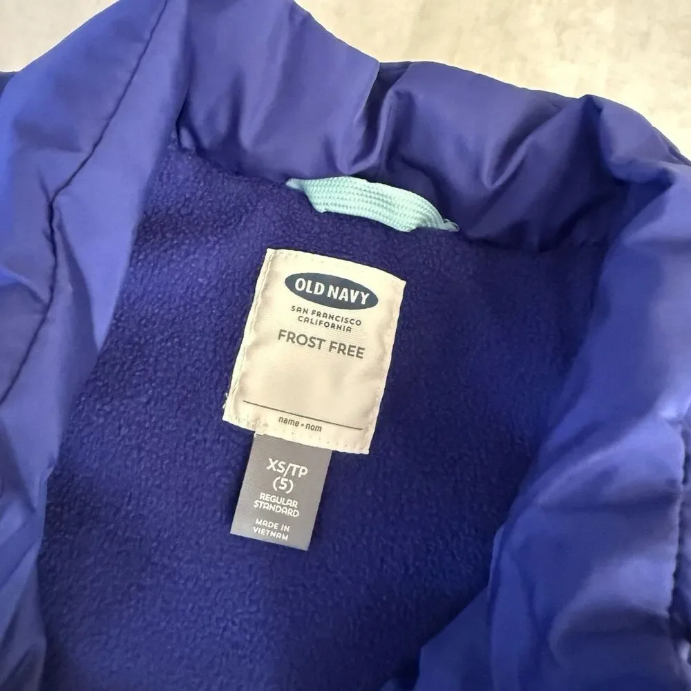 Old Navy Youth Kids XS 5 Puffer Vest Blue Casual Sleeveless Zip Frost Free